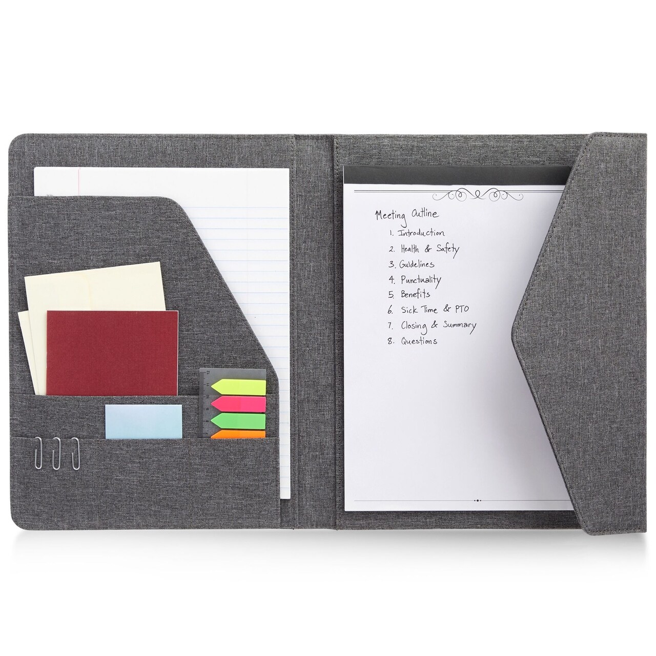Professional Legal Notepad Portfolio, Grey Folio Notebook for Office, Business, Work, Pad Holder Folder Organizer for Documents (12.5x10)